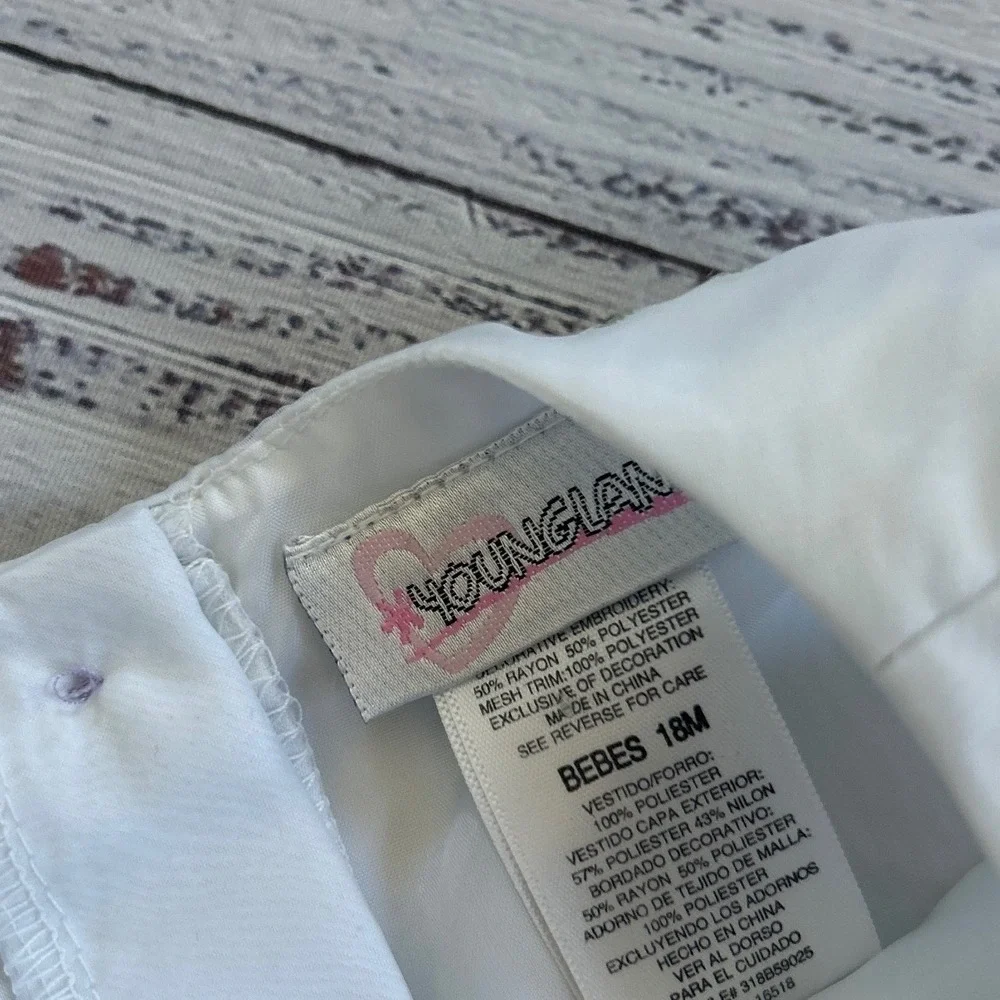 Youngland‎ Baby Girl White Purple Floral Embroidered Dress 18M Special Occasion